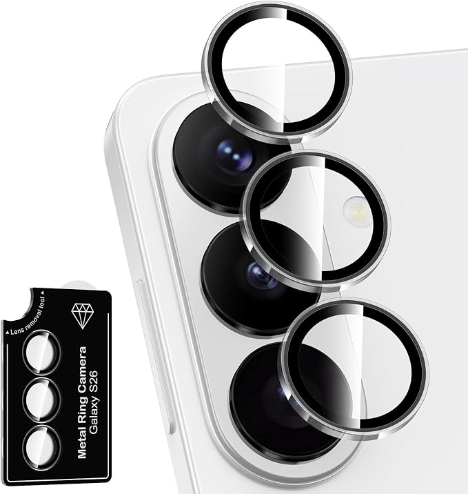 for Samsung Galaxy S26 Camera Lens Protector, Individual Metal Ring Tempered Glass Lens Cover, [Strong Adsorption] Scratch Resistant Ultra-Thin HD Clear Lens Cover, 1 Set-Clear by Btscase