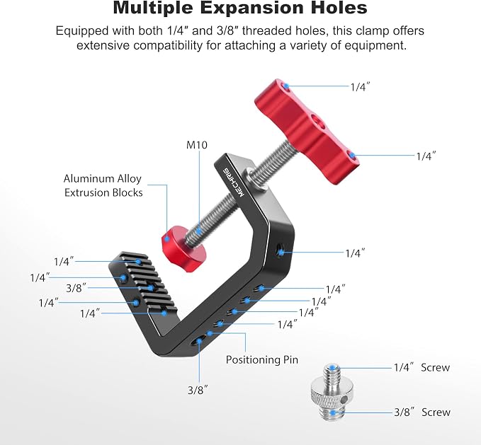 C Clamp Desk Camera Mount, Aluminum Table C-clamp with 1/4" 3/8" Thread, Desktop DSLR Mount for Photo Studio Video Camera, Light Stand, Desk, Rods, Shelves, Bike, Max Clamp 2.36" (62021) - Image 2
