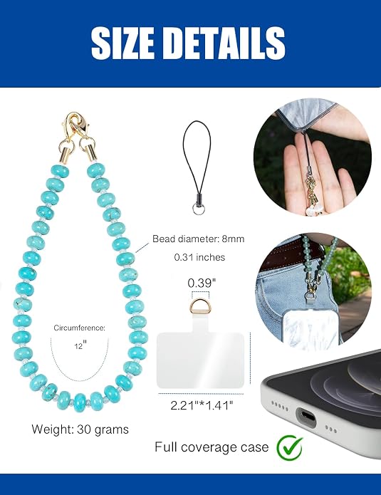 CH.yishi Crystal Beaded Phone Charm Wrist Strap Camera Lanyard | Handmade Cell Phone Chain,with Tether Tab,Keychain Bag Wallet Natural Stone Charm,Headphone Gemstone Decor,Camera Wrist Strap - Image 3