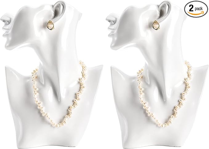 SOUJOY Jewelry Mannequin Display, Resin Display Stand Bust, Boutique Earring Holder Organizer for Show Jewelry, Necklace, Earrings, Rings, White (Pack of 2) by SOUJOY