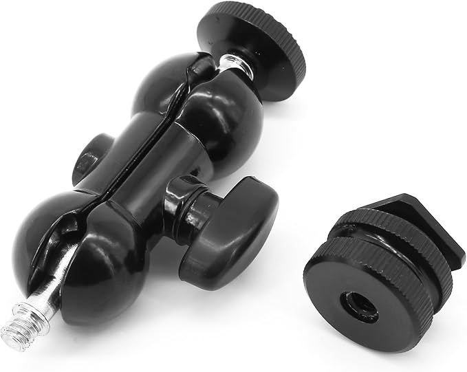 Ball Head Shoe Mount 1/4" Hot Shoe Mount Double Ballhead 1/4" Tripod Screw Multi-Function for LCD Monitors,Led Light,Microphone - Image 6