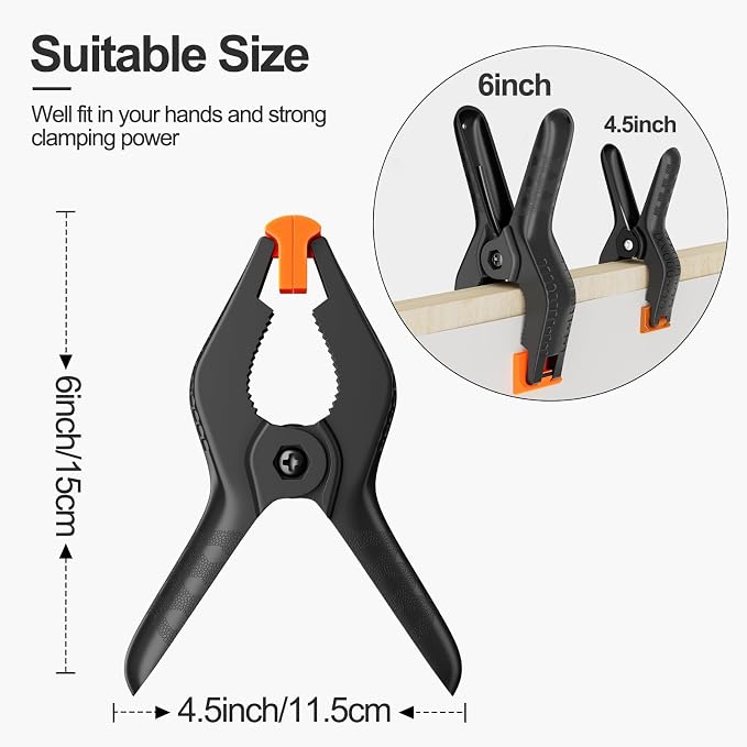EMART 6 Pack Heavy Duty Spring Clamps 6 inch Plastic Backdrop Clips, Studio | Photo Booth Backdrop Clamps for Backdrop Stand, Balloon Arch, Photography Studio, Woodworking, Crafts, Drawing, Garden, Trap - Image 2