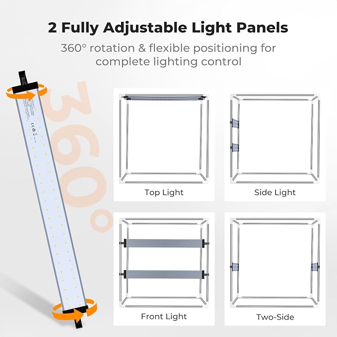 K&F CONCEPT Photo Studio Light Box 24"x24", CRI 97+ Photo Booth | Dimmable Portable Folding Shooting Tent with 2 5600K Light Panels & 6 Backdrops for Product Photography ZYRY06 - Image 6