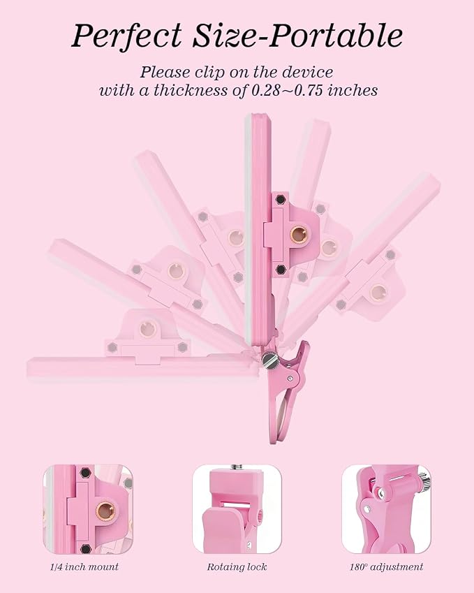 60 LED Portable Selfie Light Video Conference Lighting with Clip & Camera Tripod Adapter Rechargeable 2000mAh CRI 97+, 3 Light Modes for Phone iPhone Webcam Laptop Photo Makeup (Pastel Pink) - Image 8