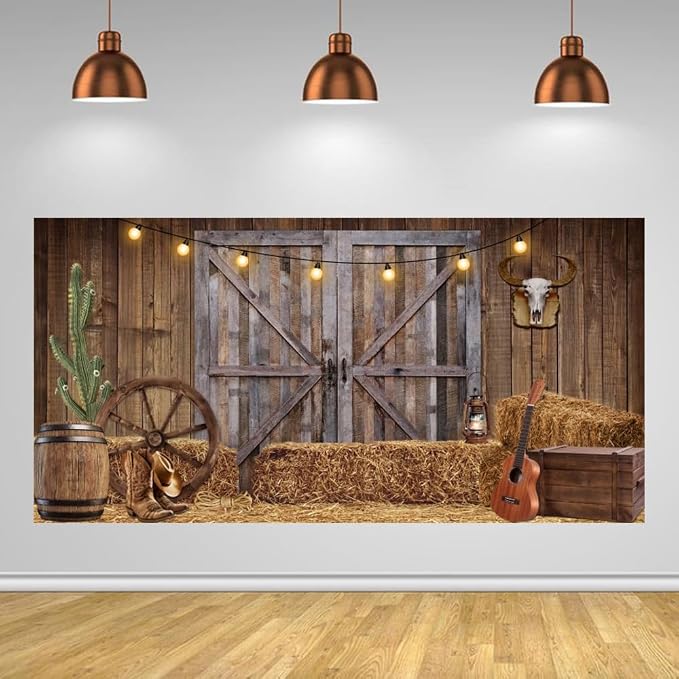 Western Cowboy Backdrop 20x10ft Western Party Decorations Wild West Saloon Rodeo Barn Photography Background Cowboy Theme Birthday Party Decor Banner Photoshoot Supplies - Image 4