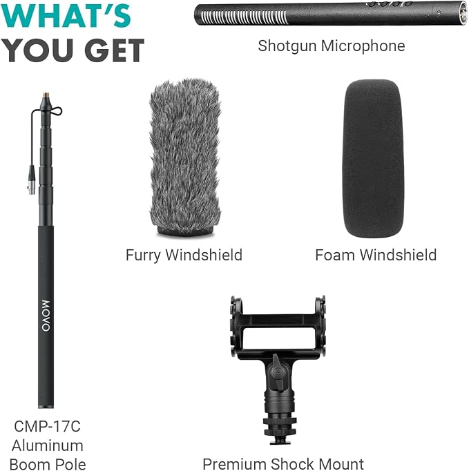 Movo XLR Shotgun Microphone & Boom Pole Kit – Professional Location Sound Recording Bundle with Shotgun Mic and Boompole with Internal XLR Cable for Filmmaking, ENG, and Broadcast Audio - Image 7