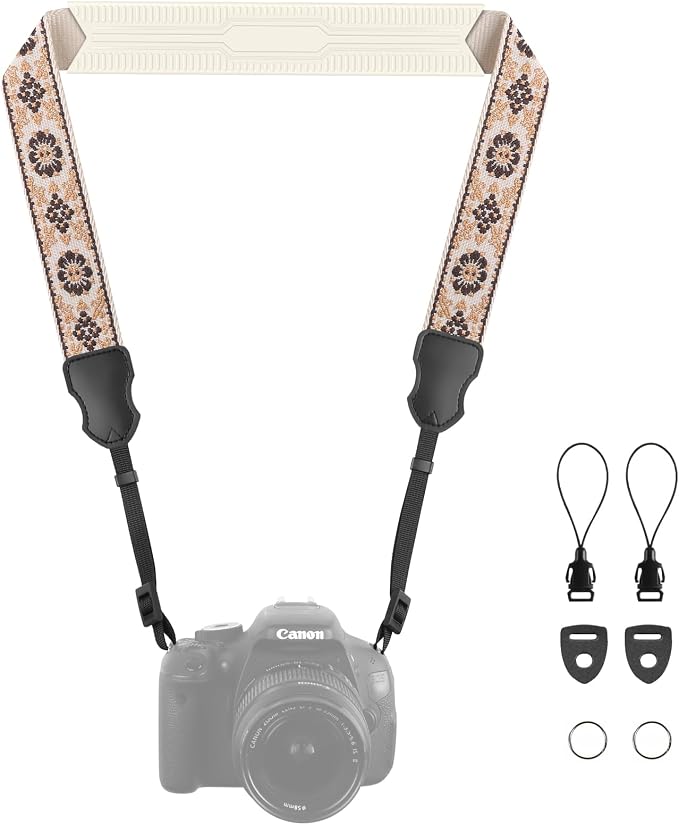 FIEIL Neck Strap Silicone Camera Straps - Padded Camera Strap, 1.5" Wide Adjustable Nylon Shoulder Strap - Compatible with Canon, Nikon, Sony, and More DSLR and Mirrorless Cameras (Khaki Yellow) by FIEIL