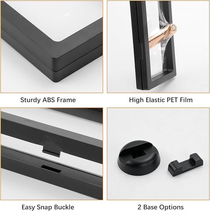 6 Pcs 3D Floating Frame Case, Clear Challenge Coin Display Stand | 2 Bases Option, Transparent PE Film Storage Box Holder for Jewelry, Medals, Specimens, Rocks, Fossils, Gemstones - Image 4