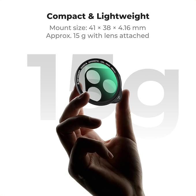 K&F CONCEPT Magnetic CPL Filter Set Compatible with iPhone 17 Pro & Pro Max | 49mm Phone Lens Filter Kit with Direct-Fit Camera Base, Case Compatible Circular Polariser for iPhone, FA302 - Image 3