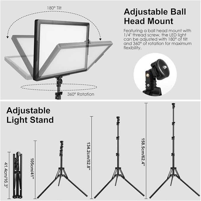 20W LED Photo Video Light 2-Pack, Bi-Color Dimmable Camera Lights | Photography Lighting Kit 2800-6500K CRI 97+ 2000LM for Studios, YouTube TikTok Video Recording, Game Streaming - Image 4