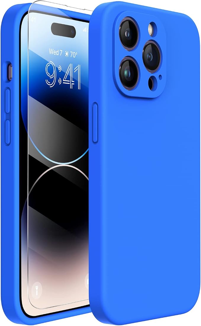 Miracase Silicone for iPhone 14 Pro Case, Mediterranean Blue | Soft Anti-Scratch Microfiber Lining, Premium Silicone Cover Shockproof Drop Protection Phone Case for 14 Pro by Miracase