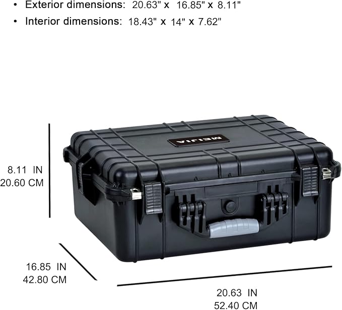 MEIJIA All Weather IP67 Waterproof Hard Camera Case,Hard Protective Case,Hard Case with Customizable Foam,Fit Use of Drones,Camera,Equipments,Pistols(Black,20.62 x16.85x8.11inches) - Image 3