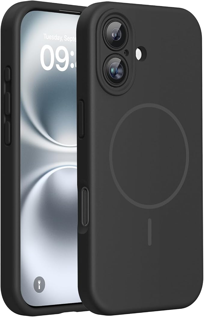 miracase Magnetic for iPhone 16 Plus Case, [Soft Anti-Scratch Microfiber Lining], Compatible with MagSafe, Liquid Silicone Shockproof Drop Protection Phone Case for 16 Plus,Black by Miracase