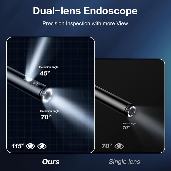 Dual Lens Endoscope Camera with Light Borescope Inspection Camera | Borescope Camera with 8+1 Adjustable LED Lights 1980P IP68 Waterproof 16.5ft Semi Rigid Snake Camera for iPhone iPad Phone - Image 3