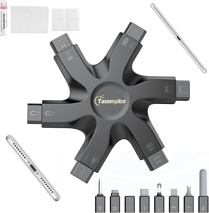 iPhone Cleaning Kit for Charging Port Cleaner,Lightning Charger Connector | Speaker Cable,AirPod Pro Cell Phone，Cleaning Putty，Repair Restore Tool,Thin Cleaning Brushes,Microfiber Cloths,Port Pick by Tassmpitor