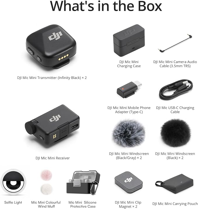DJI Mic Mini Combo + Silicone Case + Colorful Wind Muff + Selfie Light | Wireless Microphone for iPhone/Camera/Android, Ultralight, Detail-Rich Audio, 48h Use, Noise Cancelling, Streaming, Vlog - Image 9