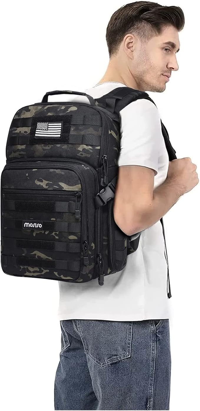 MOSISO Camera Backpack, DSLR/SLR/Mirrorless Photography Tactical Camera Bag | Camera Case with Tripod Holder & 15-16 inch Laptop Compartment & USA Flag Compatible with Canon/Nikon/Sony, Night Camouflage - Image 6