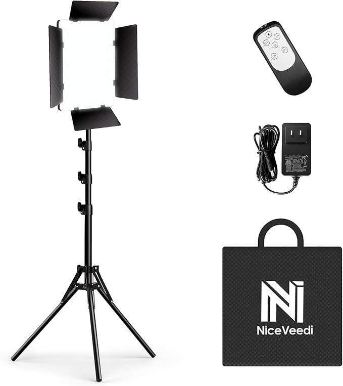 NiceVeedi 36W Photography Lighting, Bi-Color Studio Light, CRI 95+, Dimmable AC Adapter Powered LED Video Light Kit with Remote Control & 72” Tripod, Light for Video Recording/YouTube/TikTok/Ins by NiceVeediOfficial