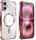 Magnetic Glossy Case for iPhone 17,iPhone17 Phone Case Slim Clear Luxury with Screen Protector & Camera Protector [Compatible with MagSafe], Shockproof Cover for iPhone Case 17-Rose Gold by Unknown
