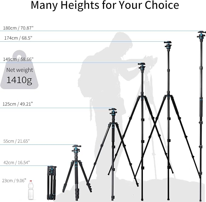 Camera Tripod, 68" / 174cm Lightweight Travel Monopod with 360°Ball Head Payload 15 lbs, Adjustable Height from 17" to 68" Professional Stand for DSLR Camera Shooting - Image 3