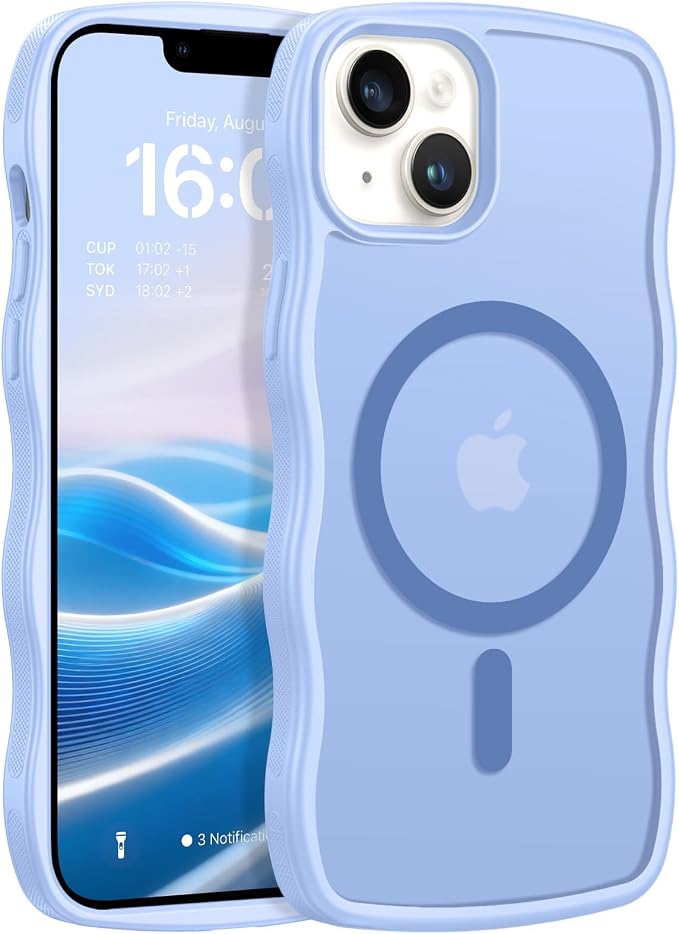 BENTOBEN Magnetic for iPhone 13 Case iPhone 14 Case, Cute Wavy [Full Camera Protection][Compatible with MagSafe] Matte Anti-Slip Bumper Women Girls Boys Protective Cover for 13/14 6.1" Mist Blue by BENTOBEN