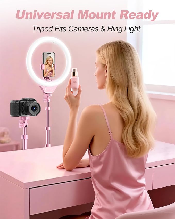 UBeesize 12'' LED Ring Light with 62'' Tripod Stand, Selfie Ring Light for Video Recording, Live Streaming, TikTok & YouTube, Compatible with iPhone & Android (Pink) - Image 3