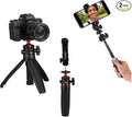Black Mini Tripod Phone Stand with 1/4" Screw for iPhone/Insta 360 X5/ DJI/OSMO/Pocket 3 /Sony/Canon/Nikon/Cameras, Extendable Handheld Vlogging Video Filming Table Stand by Unknown
