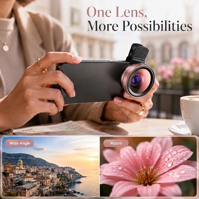Phone Camera Lens Kit, 0.45X Super Wide Angle Lens + 15X Macro Lens 2 in 1 Professional Lens Attachment for Phone 17/16/15/14/13 - Image 8