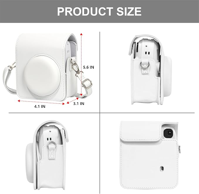 CAIYOULE Camera Case for Fujifilm Instax Mini 13 Instant Camera, White | Mini 13 Protective Camera Case, PU Leather Camera Bag for Fuji Instax Mini 13, with Photo Album, Adjustable Shoulder Strap - Image 3