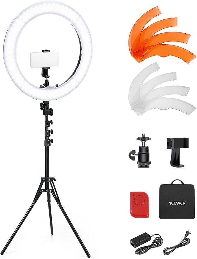 NEEWER 55W 18"/45cm Ring Light Kit [New Version], with Tripod Stand, RL-18 | 5600K Dimmable LED Ringlight, Phone Holder for iPhone, Lighting for Selfie Makeup Lash Tattoo Studio Photo Video Recording by Neewer