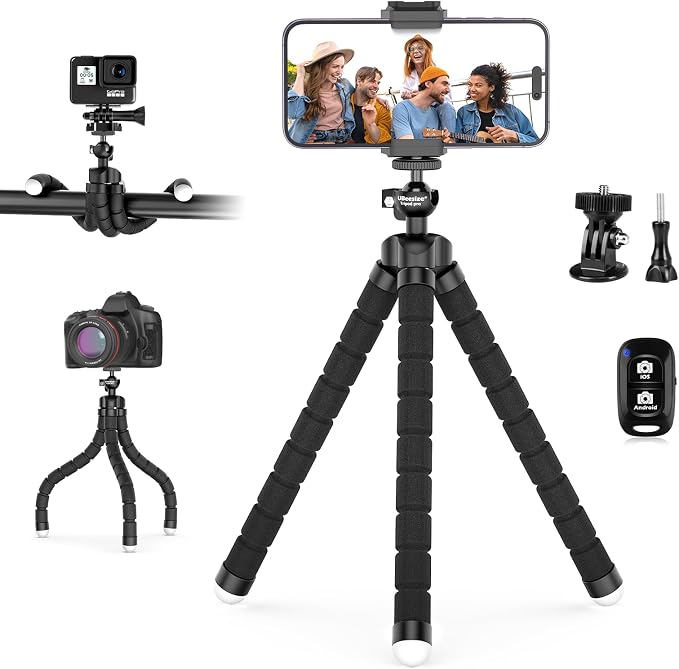UBeesize Flexible Mini Phone Tripod, Portable and Adjustable Camera Stand Holder with Wireless Remote and Universal Clip, Compatible with Cellphones, Sports Cameras by UBeesize