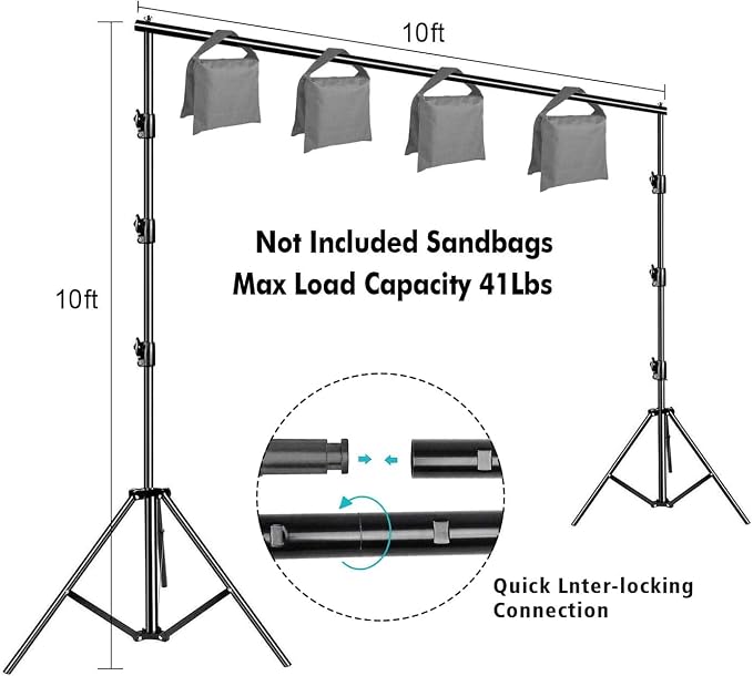 SLOW DOLPHIN Photo Video Studio 10 x12ft 100% Cotton White Muslin Backdrop with 10 x 10ft Stand Photography Background Support System Kit Clamp, Clips,Carry Bag - Image 4