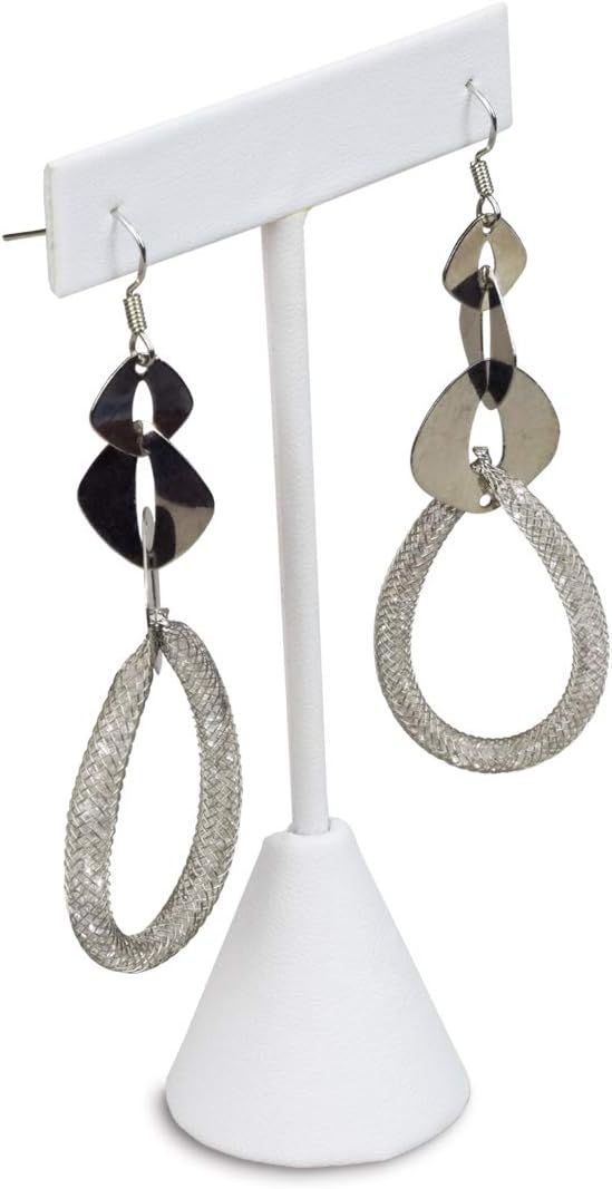 Ikee Design 6 Pcs Set Earring Jewelry Display, Premium White Faux Leather | STURDY EARRING DISPLAY: White faux leather stand with a stable metal base for showrooms and trade shows; 2.5"W x 5.5"H. - Image 4