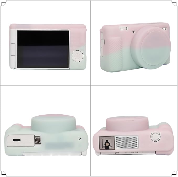 Camera Case for Sony ZV1 Digital Camera.ZV-1 Accessories | Soft Silicone Protective Case Removable Lens Cover,Comes with 2 Screen Protectors and 1 Wrist Strap.(Pink Green Jelly) - Image 3