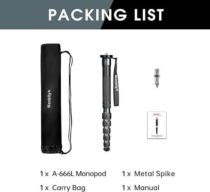 A-666L Camera Monopod - 32mm Aluminum Tube With Walking Stick Handle for DSLR Cameras Canon Sony Nikon - 69" Travel Monopod, 33 lbs/15kg Payload - Image 7