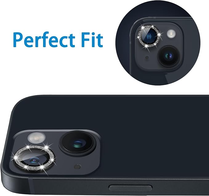 for iPhone 13 Mini & iPhone 13 Camera Lens Protector, Bling Glitter 9H Tempered Glass Camera Cover Anti Scratch Shockproof Screen Protector Individual Ring - 2Pcs Glitter Black - Image 3