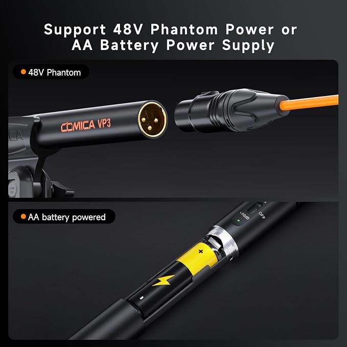 COMICA VP3 Super Cardioid Condenser XLR Shotgun Mic with Low-Noise & HPF | -10db Pad, 100hz Hpf, Dual Power (48v/Aa), Full Metal Shielding, Pro-Sumer for Cameras, DSLR, Studio Filmmakers Recorders - Image 5