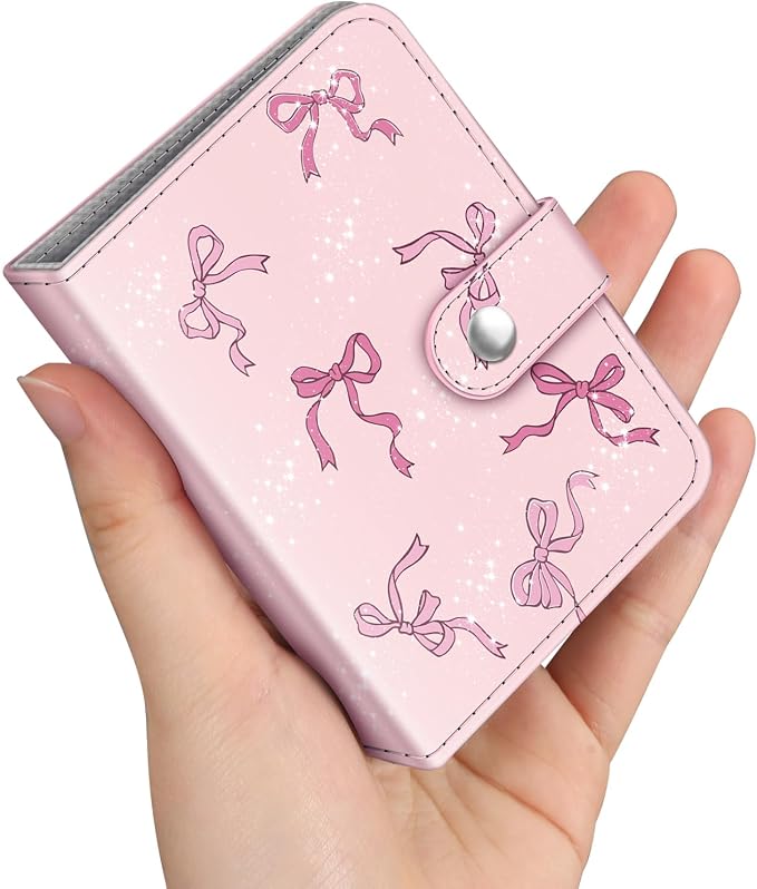 Fintie Mini Photos Album Book for 2x3 Inch Films - 52 Pockets Small Albums | For Fujifilm Instax Mini, Polaroid Hi-Print Pictures, Portable Kpop Photocard Holder, Travel Memory Book, Pink Bow by Fintie