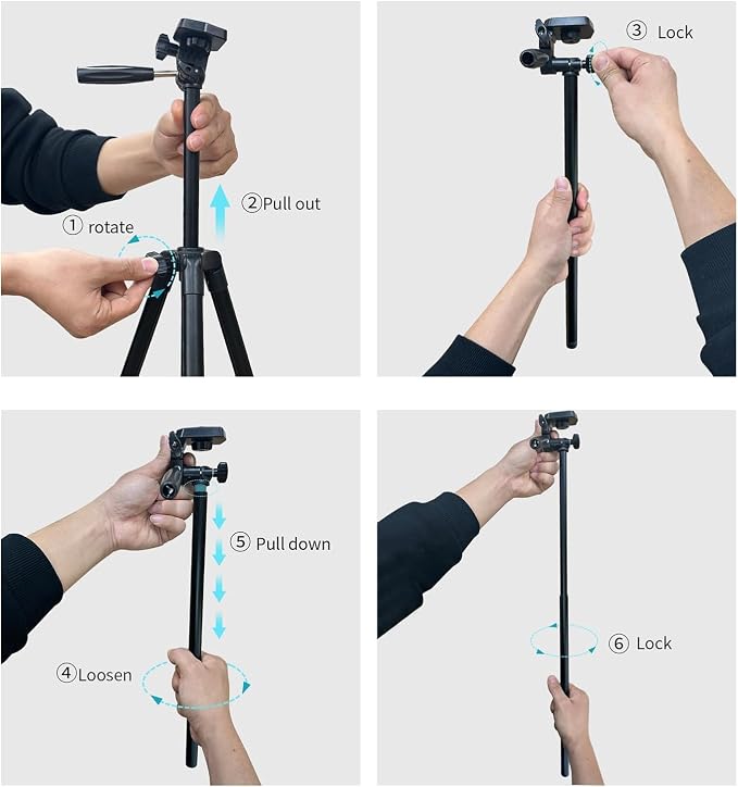 71″ Camera Tripod Aluminum Tall Tripod Stand for Canon Nikon Phone | with Wireless Remote Phone Holder and Travel Bag Max Load 6.6 LB - Image 9