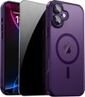 Magnetic for iPhone 17 Case with Privacy Screen Protector, Purple | Full Camera Protection, Compatible with MagSafe, Translucent Matte Shockproof Phone Cover for iPhone 17 Women Girls by ZOZDOKG