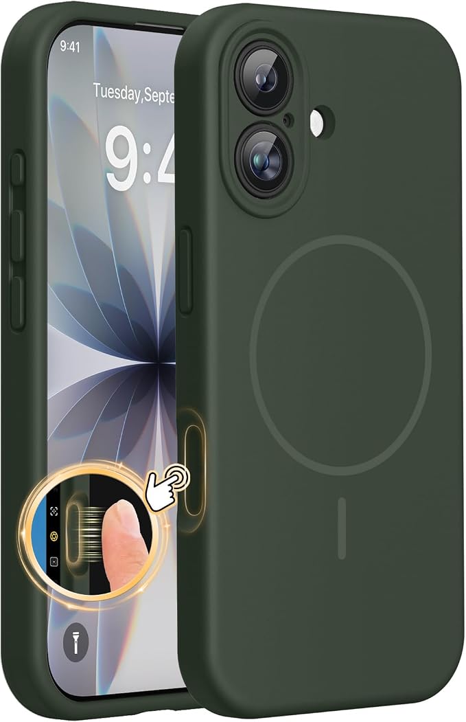 Miracase Silicone & Magnetic for iPhone 17 Case, Dark Green | Compatible with MagSafe, Silicone Camera Control Cover, Soft Microfiber Lining, Shockproof Drop Protection Phone Case for 17 by Miracase