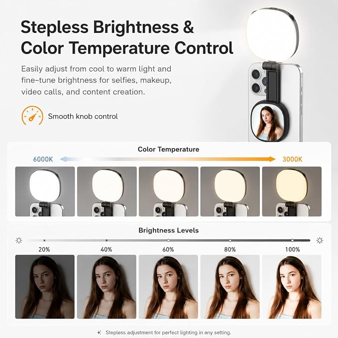 Magnetic Selfie Light Compatible with MagSafe, Foldable LED Phone Light with Mirror, 72 LEDs Stepless Brightness & Color Temperature, 360° Rotating Fill Light for Selfies, Makeup, TikTok, Zoom - Image 2