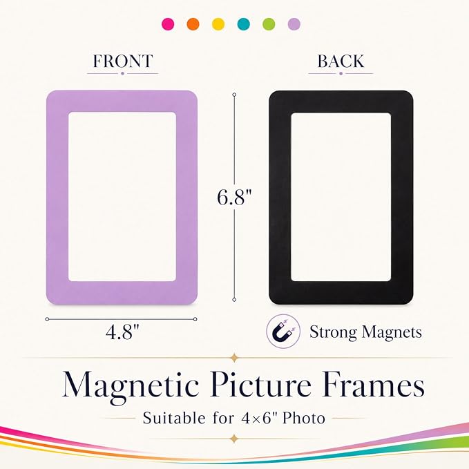 12 Pack 4x6'' Hot Summer Bright Magnetic Picture Frames | Vibrant Colorful Magnet Photo Borders for Refrigerator Locker Classroom Kids Room Decor - Open Face Playful Home Accessories - Image 2