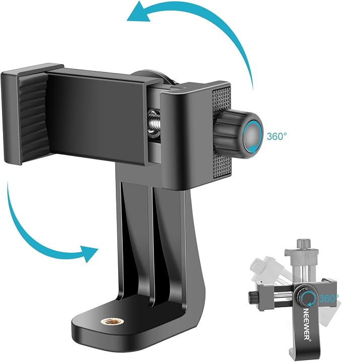 NEEWER Smartphone Holder Phone Tripod Mount Compatible with iPhone Android | Compatible with iPhone 17 16 15 Pro Max Plus Samsung Galaxy S26 S25 S24 Ultra, Cell Phone Clip Adapter for Tripod, 1/4" Screw - Image 6