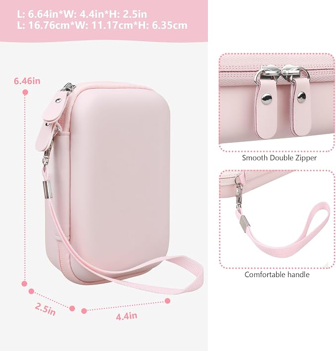 Carrying Case Compatible with Fujifilm Instax Mini EVO Instant Camera, INSTAX MINI EVO Camera Storage Holder Travel Bag with Mesh Pocket for Photos, USB Cables, Film, Pink - Image 3