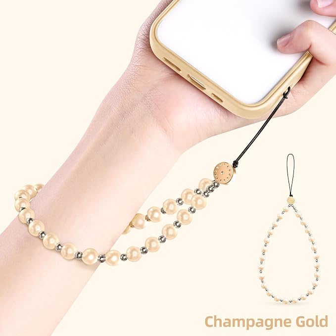 2 Pcs Phone Charm Beaded Strap Cute Cell Phone Wrist Straps String Accessories Hand Aesthetic Lanyard Wristlet Chain for iPhone 17 Pro 16 Camera AirPods Bags Keychains Women Girls Pearl Gold and Puple - Image 9