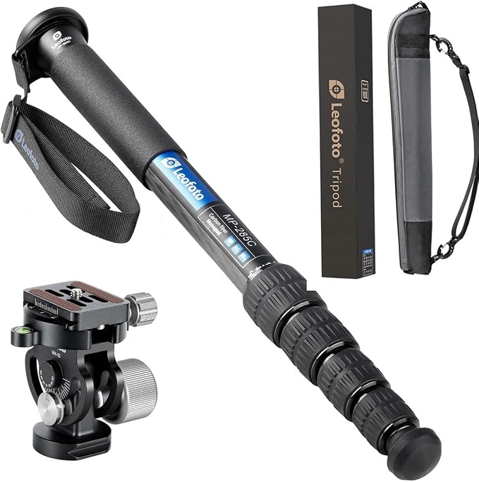 Leofoto MP-285C+VH-10S Monopod and Tilt Head Set, Carbon Fiber, VH-10S Monopod Head, 5 Leg Sections, Arca Compatible (MP-285C+VH-10S Set) by TAKINGITFURTHER-LEOFOTO