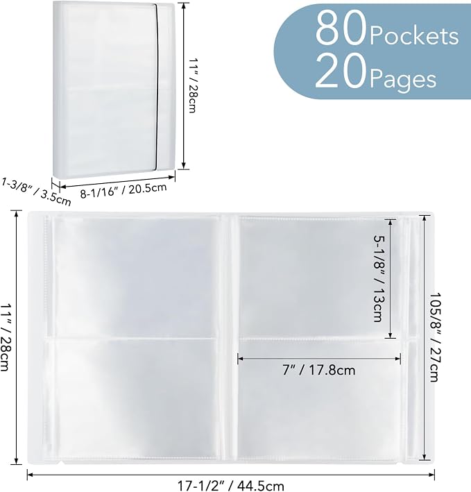 2 Pack Large Sticker Photo Storage Album, Stamp & Cutting Dies Storage Book Organizer Folder for Cards Storage DIY Scrapbooking Card Making Supplies 20 Pages 80 Pockets/Pack (Clear + Black) - Image 2
