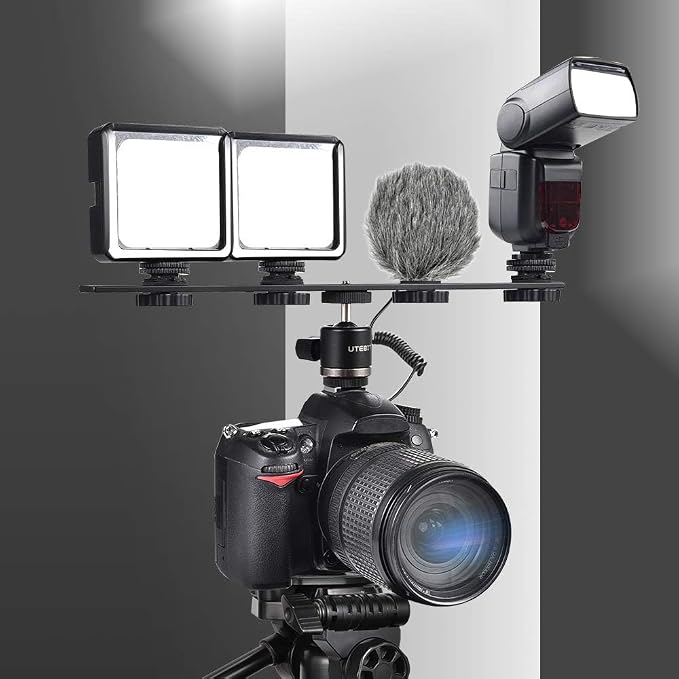 UTEBIT Long Dual Speedlite Tripod Mount Bracket Extension Bar | 11 inch Tripod Mount with 1/4'' Hot Shoe, Straight Flash Mount 1/4-3/8 Thread Hole Flash Bracket for LED Light,DSLR Camera - Image 8