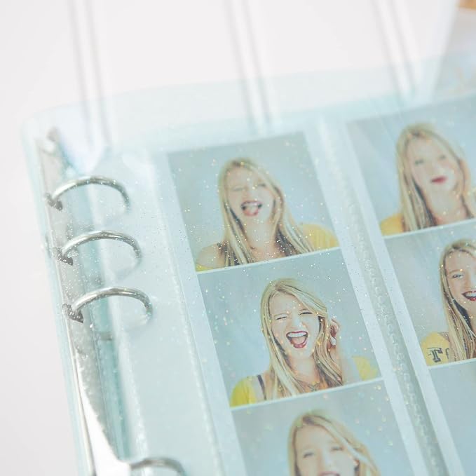 Photo Album For 2X6 Photo Booth Slip In Strips And 4X6 Pictures - 6 Ring Notebook Binder With 20 2 By 6 Sleeves - Fits 80 Photobooth Prints (SEAFOAM SPARKLE, 2X6) - Image 6